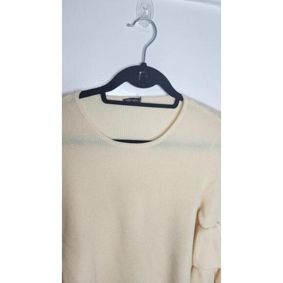 J. McLAUGHLIN Natural Italian Merino Wool Ribbed Ruffle Sleeve Sweater Womens S - Picture 4 of 7